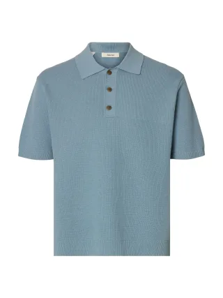 selected men - SLHDANE SS KNIT RELAXED POLO NOOS dusty blue - Gr. - XL
