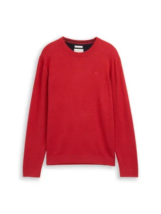 Tom Tailor - Basic Strickpullover aus Baumwolle Salsa Red Non-Solid - Gr. - XL