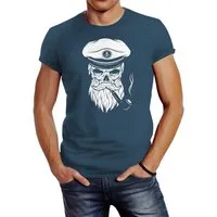 Neverless Print-Shirt Herren T-Shirt Totenkopf Kapitän Captain Skull Hipster Slim Fit mit Print