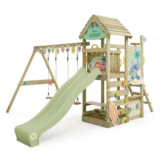 Disney Abenteuer Spielturm aus Massivholz mit Rutsche und Schaukel - Magisches Gartenspielhaus für Kinder - Hochwertige Qualität von Wickey