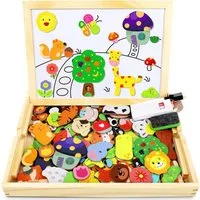 POPOLIC Puzzle Magnetisches Holzpuzzle 110 Stück, Magnettafel Kinder, Rahmenpuzzle, Puzzleteile, Puzzle ab 3, Montessori Spielzeug ab 3 Jahre, Kreativ Lernspielzeug