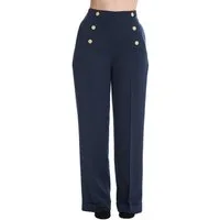 Banned Marlene-Hose Retro Adventures Ahead Navy Blau Vintage Trousers 40er Jahre Stil