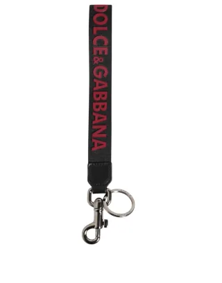 Dolce & Gabbana Schwarzer Roter DG Logo Polyester Silber Männer Schlüsselanhänger Schlüsselring