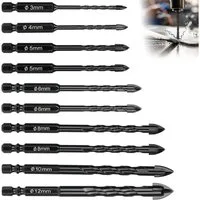 LuxusKollektion Fliesenbohrer Fliesenbohrer Set 10 tlg 3-12 mm Hartmetall für Fliesen Glas Keramik