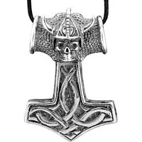 Kiss of Leather Kettenanhänger Thorshammer Anhänger Edelstahl Thor Hammer Wikinger Schädel Helm