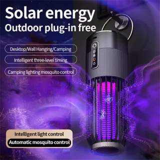 2 in 1 Solar Powered Mosquito Killer Lamp LED Lighting 1200mAh Lithium Battery 2500V High-voltage Efficient Bug Zapper O