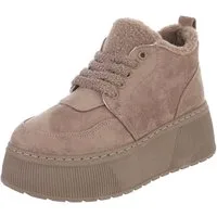 Ital-Design Damen Slingback Schuh flach mit Metallschnalle Snowboots (92079011) Keilabsatz/Wedge Stiefeletten in Beige