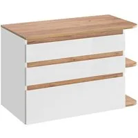 Lomadox Waschbeckenschrank CAMPOS-56 Waschtischunterschrank Hochglanz weiß mit Wotaneiche : 94/63,5/50 cm