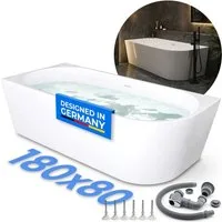 Belvit Badewanne halbfreistehend & freistehend aus Acryl – Eckbadewanne oder oval, Links, Mittig & Rechts, in 180x80 - 170x78 cm, mit Ablaufgarnitur