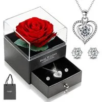 MOPUEA Schmuckset Schmuckset Ewige Rose mit Herz Halskette und Ohrringe (Hochwertiger Schmuck, 1-tlg., Perfektes Geschenk Für Besondere Anlässe), Elegante Geschenkbox mit ewigen Rosen