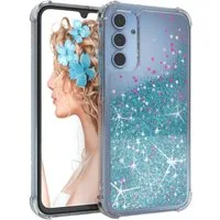 EAZY CASE Handyhülle Liquid Glittery Case für Samsung Galaxy A15 6,5 Zoll, Gloss Slimcover Girly Backcover Bling Phone Case kratzfeste Cover Blau