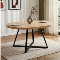 Flieks Esstisch ausziehbarer Küchentisch rund/oval (Länge 100-140x100x75 cm, Höhe Tischplatte 3cm, 1-St., 1 Tisch), erweiterbarer Tisch Holzoptik Schreibtisch Eichenfarbe, Metallgestell