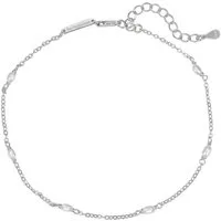 Hey Happiness Fußkette Perlen weiß, Süßwasserperlen Fußkettchen 20-25 cm, Knöchel Armband Vergoldet, Fußkette Damen 925 Silber, hypoallergen