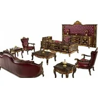Xlmoebel Büromöbel-Set XLMOEBEL Sofa-Set in Bordeaux mit Lederpolsterung und Goldgestell, (10-tlg), Made in Europa
