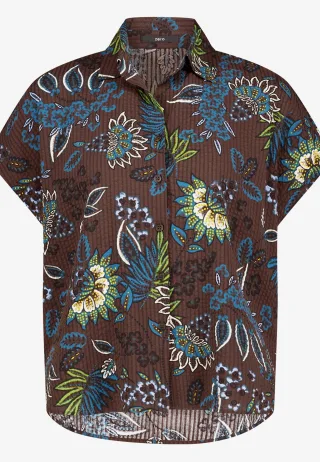 zero - Bluse kurzarm mit Print brown/petrol - Gr. - 42