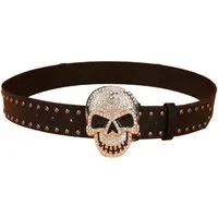 Einkaufszauber Nietengürtel Gürtel Skull Totenkopf mit Strass und Nieten Schwarz Totenkopf mit glitzernden Strasssteinen