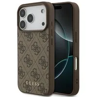 Guess Handyhülle Case iPhone 17 Pro Classic Kunstleder braun Logo goldfarbig 6,3 Zoll, Kantenschutz