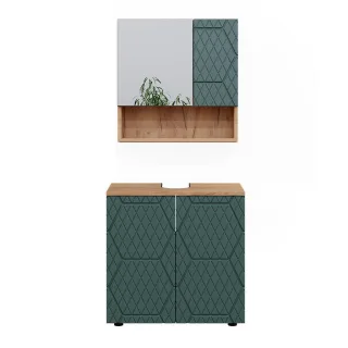 Vicco Badmöbel-Set, Grün, Honigeiche, Holzwerkstoff, 7 Fächer, nicht einzeln stellbar,Rechteckig, 80x58.6x41 cm, Badezimmer, Badmöbelsets & Badmöbelserien, Badmöbel-Sets