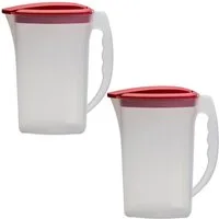 Engelland Wasserkrug Getränkekkrug mit Füllskala und abnehmbarem Deckel, (Vorteils-Set, 2-tlg., 2 Liter Fassungsvermögen je Krug), BPA-frei, frostbeständig, spülmaschinengeeignet, Kühlschrankkrug