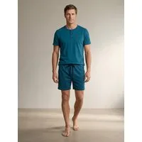 Henry Terre Shorty Pyjama Set Kurz - Robin Dreieck Print Shorts kleine Knopfleiste