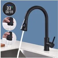 HOMELODY Küchenarmatur ausziehbar Spültischarmatur 360° Küchenarmatur LED Digitalanzeige (1-St) Hochdruck Wasserhahn Küche, Zweifunktionaler Wasserauslass,Schwarz