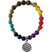 Saraswati Armband Armband "Blume des Lebens" Chakra Edelsteine mit Metall Anhänger, 6cm