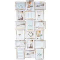 Levandeo® Bilderrahmen Collage, Bilderrahmen weiß gold gewischt 18 Fotos Barock antik Collage