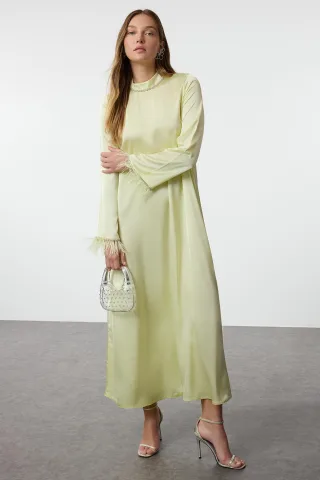 Langes, elegantes, lässiges und modisches Abendkleid in Khaki, Unifarben