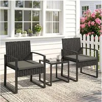 Outsunny Sitzgruppe mit 2 Gartenstühlen, Couchtisch, abnehmbar Kissen, (Gartenmöbel-Set, 3-tlg., Bistroset), für Garten, Terrasse, Dunkelgrau