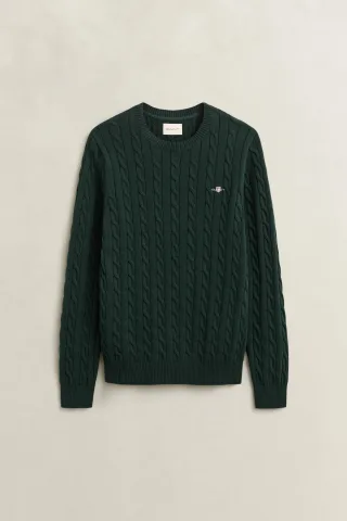 GANT - Classic Zopfstrickpullover tartan green - Gr. - XXXL