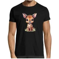 MyDesign24 T-Shirt Herren Print Shirt - Cartoon Reh Brustprint Baumwollshirt mit Wildtier Aufdruck Regular Fit i269