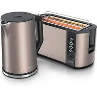 Arendo Frühstücks-Set (2-tlg), Edelstahl Wasserkocher 1,5l, 4-Scheiben Langschlitz Toaster, Beige