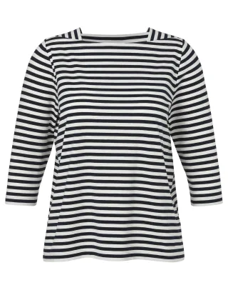 VIA APPIA DUE - T-Shirt Karree 3/4 Arm Ringel marine / ecru - Gr. - 48