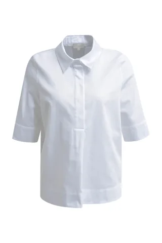 Milano Italy - Blouse w collar + half placket, 1/2 sleeve white - Gr. - 34