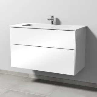 Sanipa 3way Keramik-Set Design Keramik-Waschtisch und Unterbau mit 2 Auszügen, Weiß-Glanz BS48178