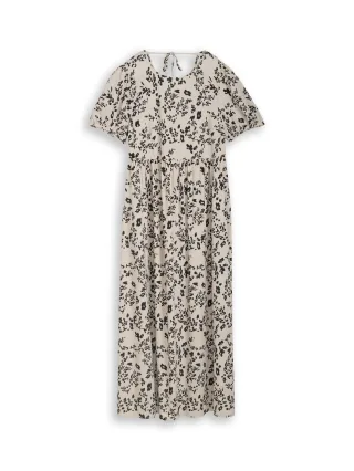 Denim Tom Tailor - Midi-Kleid mit Leinenanteil beige black flower print - Gr. - XS