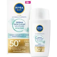 Nivea Sun Sonnenschutzfluid NIVEA SUN UV Gesicht Experte DERMA SKIN CLEAR UV-Fluid LSF 50+, Für empfindliche Haut, nicht fettend, 8-stündiger Mattierungseffekt.