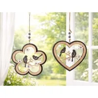 LB H&F Lilienburg Dekohänger 2er SET Anhänger Frühling Ostern Dekohänger Holz Herz Deko zum Hängen (Dekohänger Hänger Herzhänger Herzanhänger modern Anhänger Wandhänger Herbstdeko Dekoration Frühlingsdeko Fensterdeko Türherz Anhänger Blume Vogel Vöge