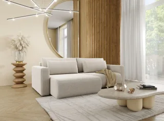 Ecksofa Sofa mit Schlaffunktion CHAIRA Stoff Curio Hellgrau Ottomane Links
