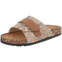 Ital-Design Bequeme Damenschuhe mit Klettverschluss für die Freizeit Pantolette (89852803) Flach Pantoletten in Beige