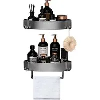 Elosis Duschregal Schwarze Duschablage Set ohne Bohren für Bad & Dusche, 2-teilig, 2er Set Duschablage, aximale Stauraumausnutzung, einfache Montage ohne Bohren