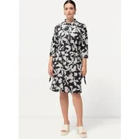 Ulla Popken Midikleid Jerseykleid Blätter Hemdkragen 3/4-Arm