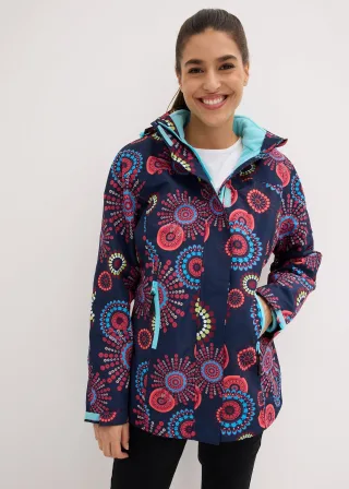 bonprix wasserdichte 3 in 1 Funktions-Jacke mit Kapuze, blau, Gr.56, Praktische Regenjacke figurbetonenden Nähten, Reißverschlusstaschen und mit separat tragbarer Innenjacke