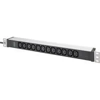 Steckdosenleiste 19" PDU mit Aluminiumprofil, 12-fach C13 schwarz/aluminium, 2 Meter Kabel, 1 HE, 1-phasig 16A, Schutzkontaktstecker
