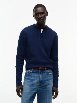 WAFFLE TEXTURE LONGSLEEVE HENLEY Carbon Navy - Gr. - M