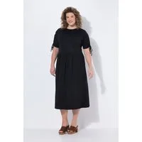 Ulla Popken Midikleid Midikleid Raffband Rundhals ärmellos Biobaumwolle