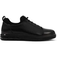 Celal Gültekin Plateausohle Leder Herren Schuhe Elastikschnürung Schwarz Low-Top Sneaker Echtleder, Polyurethan-Sohle, Schwarz, 44