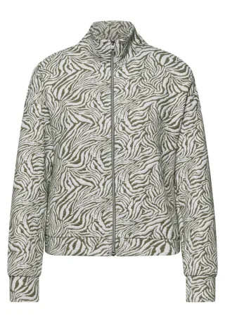 Street One Studio - Strukturierte Jacke mit Animalprint und Reißverschluss grün - Gr. - 36