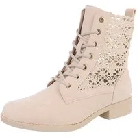 Ital-Design Damen Schnürstiefelette mit Häkel-Details für Alltag und Freizeit Sommerboots (91154516) Blockabsatz Schnürstiefeletten in Beige