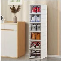 BlingBin Schuhbox 6-stufige Faltbar Schuhschachteln, Stapelbar Schuhe Organisator (1er Set, 1 St., 25,5x34,5x105 cm), Schuhaufoewahrung mit Tür für Schlafzimmer Flur, 26x35x105 cm